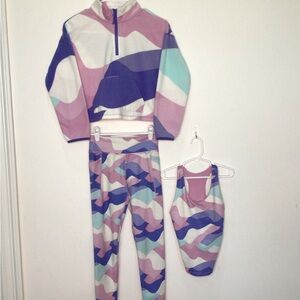 Athletic Works Pink, Purple, & Blue Tank, Legging, & Pullover Set Girls Size 7/8